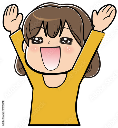 バンザイする女性