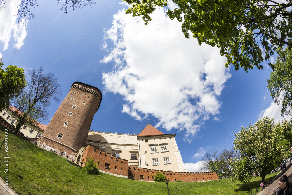 Wawel Castle on sunny day in Krakow