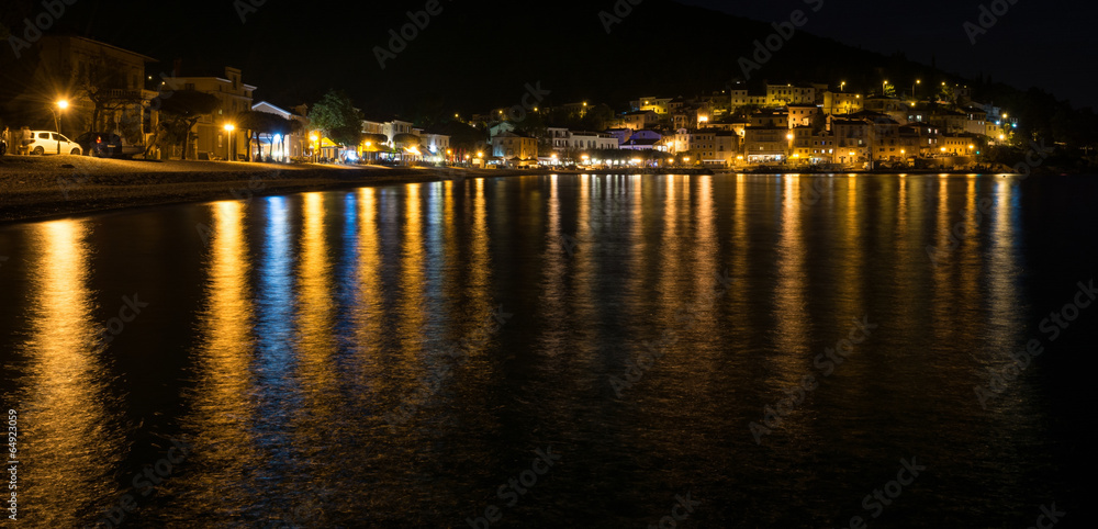 Mediterranean sea town at night