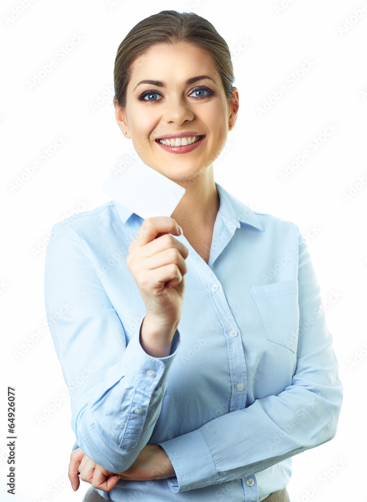 Business woman isolated on white background. Credit card. Business woman isolated on white background. Credit card.