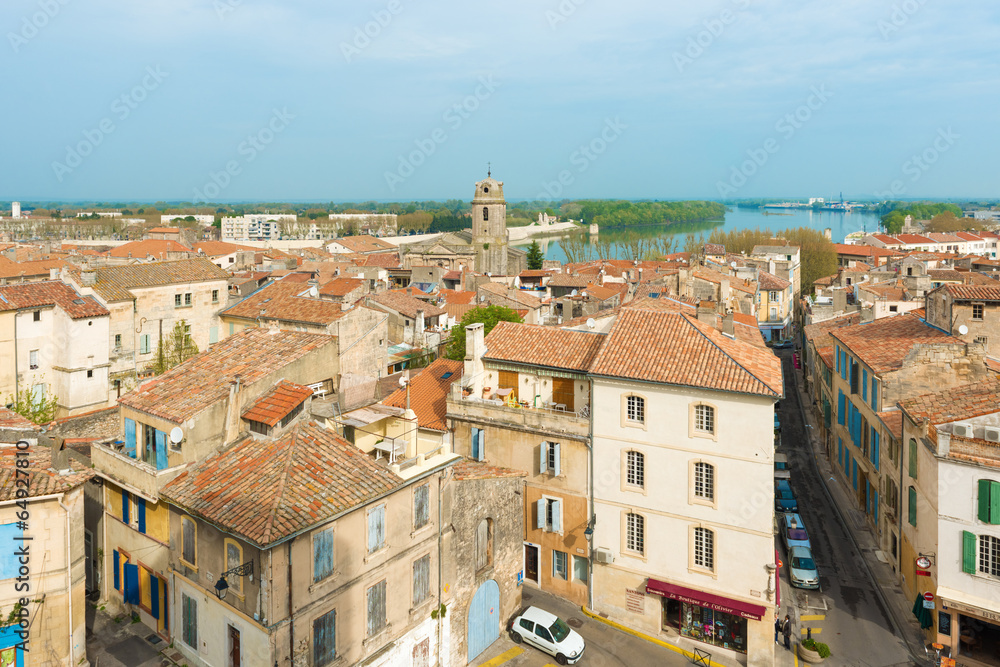 Panoramic view at the old city of Arles in France.