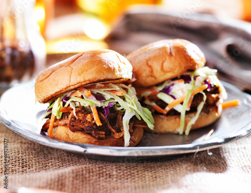 pulled pork sandwiches with bbq sauce and slaw