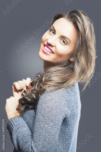 Young Girl Portrait with Long Brown Hair photo