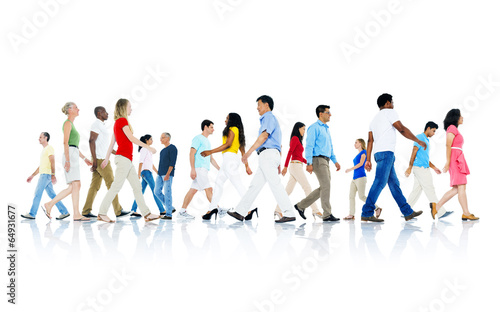 Mullti-ethnic group of people walking