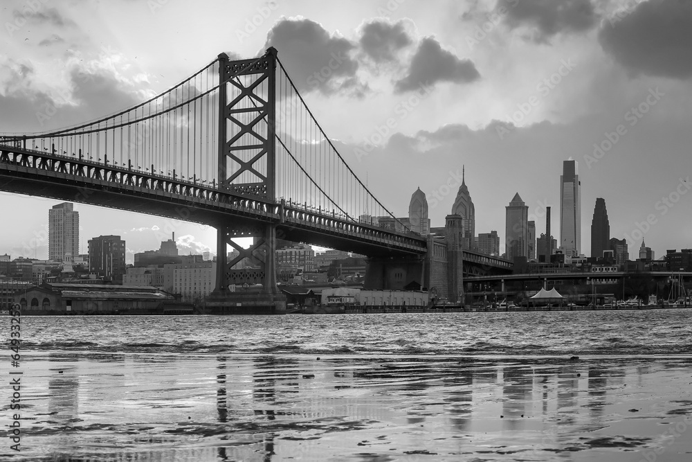 Panorama of Philadelphia skyline, Ben Franklin Bridge and Penn's