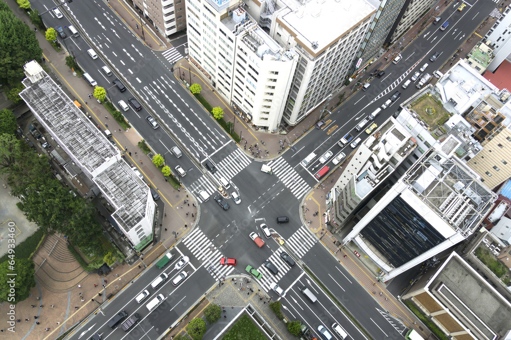 Fototapeta premium 大都会の交差点イメージ（俯瞰撮影）