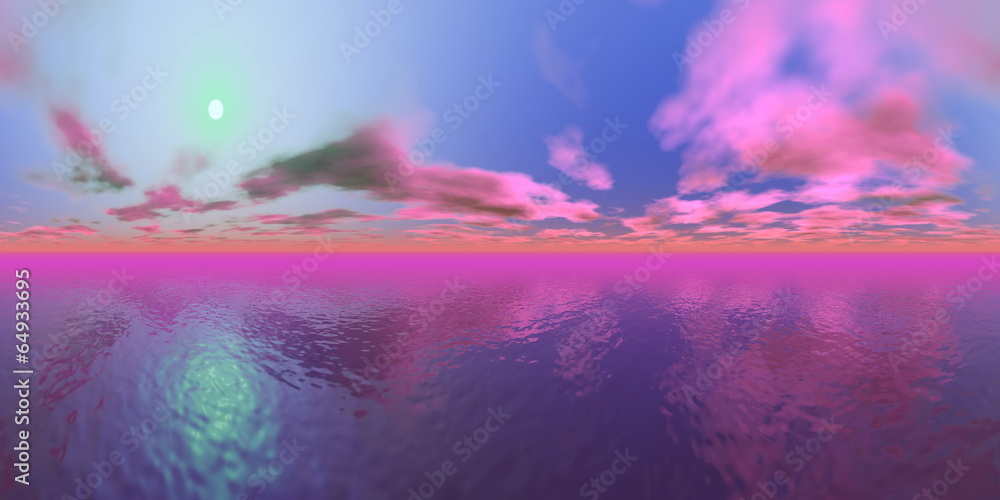 Sunset over ocean - 3D render