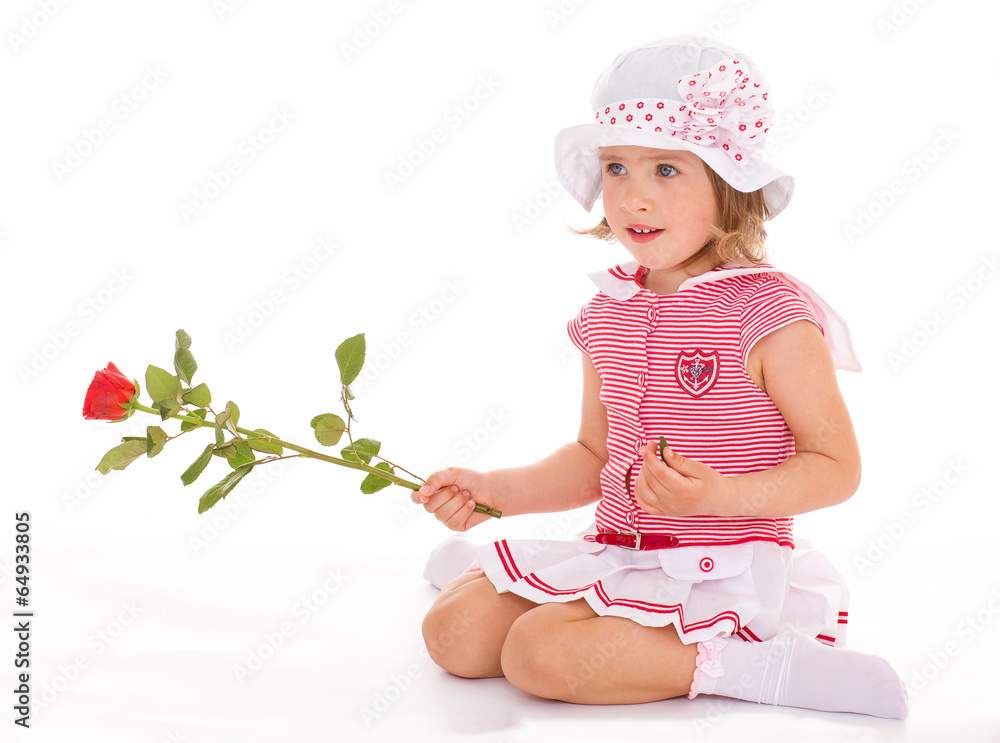 Charming girl with a rose in his hand.