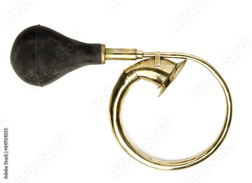 Brass bulb horn isolated against white background