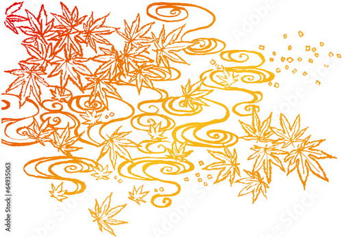 紅葉　毛筆イラスト　手描き