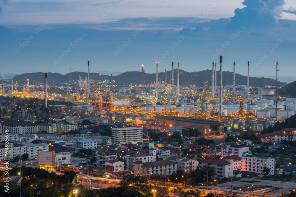 Landscape of Oil refinery at dramatic twilight