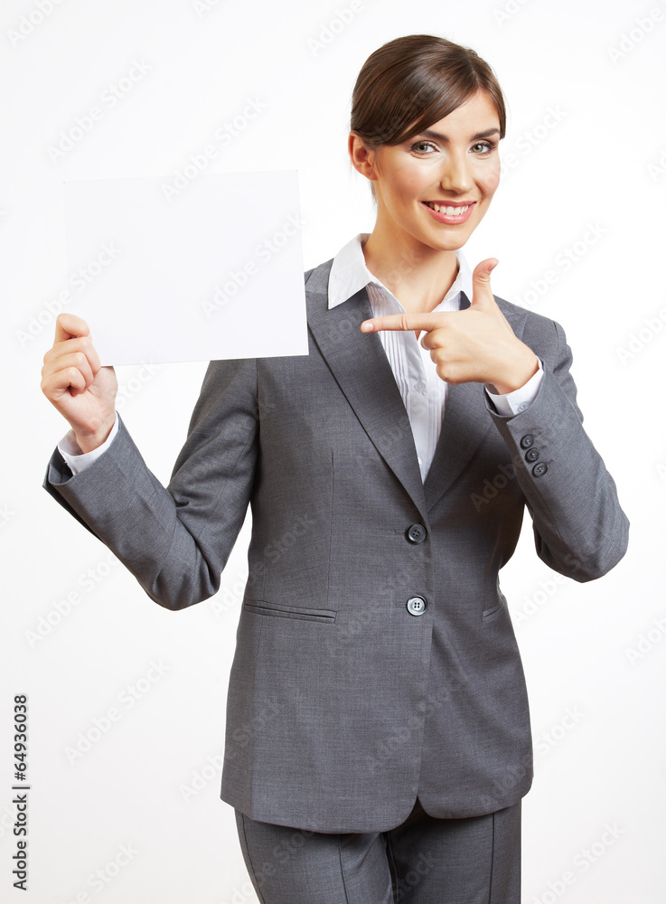 Portrait of smiling business woman with blank board Portrait of smiling business woman with blank board