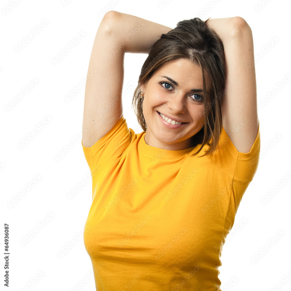 studio close up portrait of smiling woman, isolated studio close up portrait of smiling woman, isolated