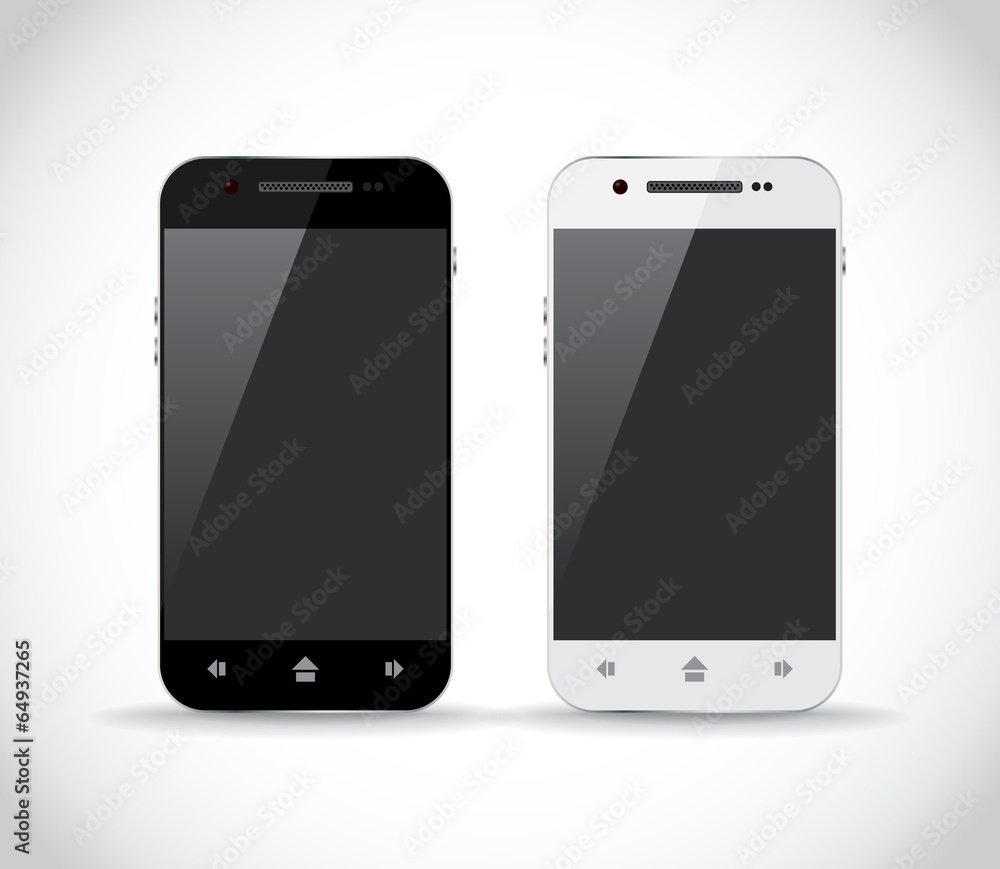 Black and white smartphone from a front side Black and white smartphone from a front side