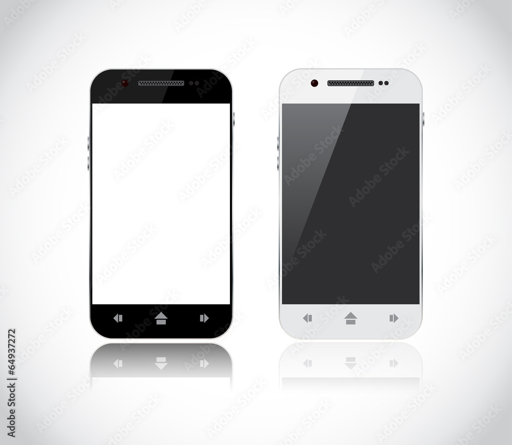 Black and white smartphone from a front side Black and white smartphone from a front side