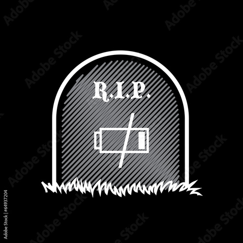 Gravestone, rest in peace, dead battery - illustration