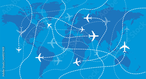 World Map Airplanes Tracks