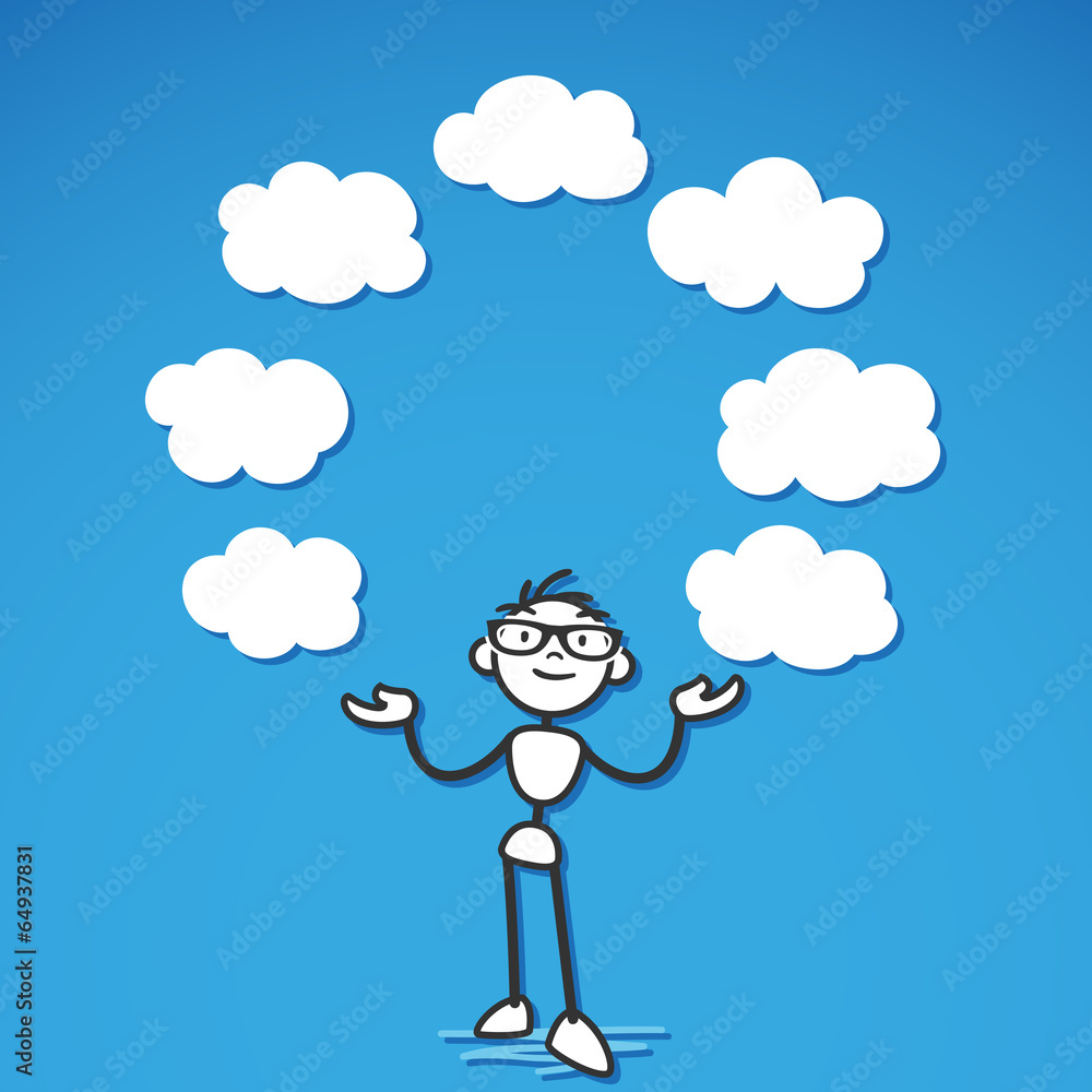 Stickman, juggling, clouds, thoughts
