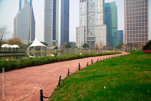 Canvas Print Shanghai Lujiazui at city park buildings backgrounds streetscape