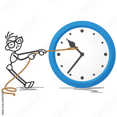 Stickman, clock, turning back time, rope pulling
