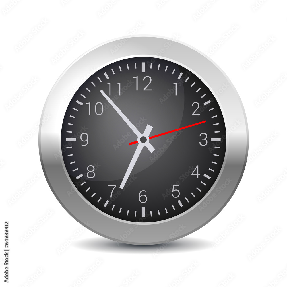 Round Office Wall Clock with Black Dial. Vector Round Office Wall Clock with Black Dial. Vector
