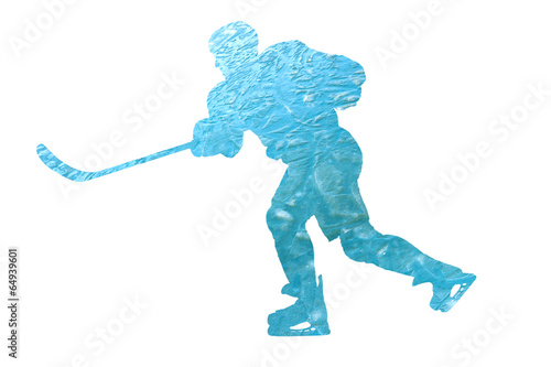 Silhouette of a hockey player filled with ice.