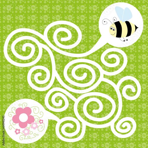 bee maze for kids on square background - vectors