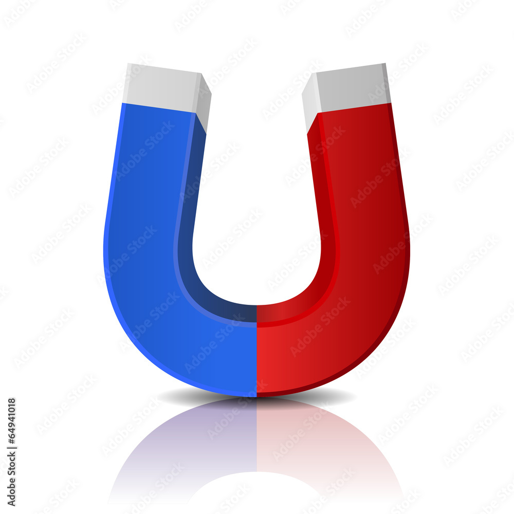 Glossy Polished Red and Blue Magnet on White Background Glossy Polished Red and Blue Magnet on White Background