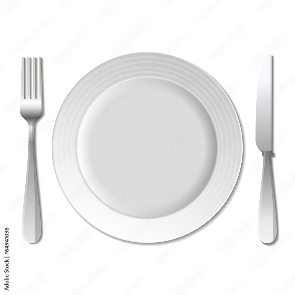 Dinner plate, knife and fork. .