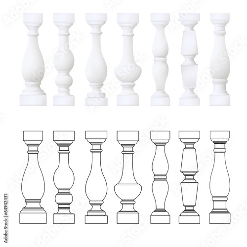 isolated balustrade , set of vector drawing