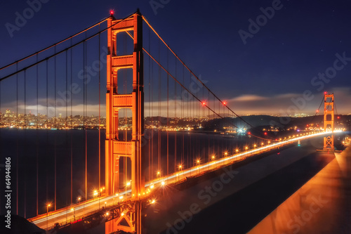 Night view of Golden Gate Bridge in San Francisco  California