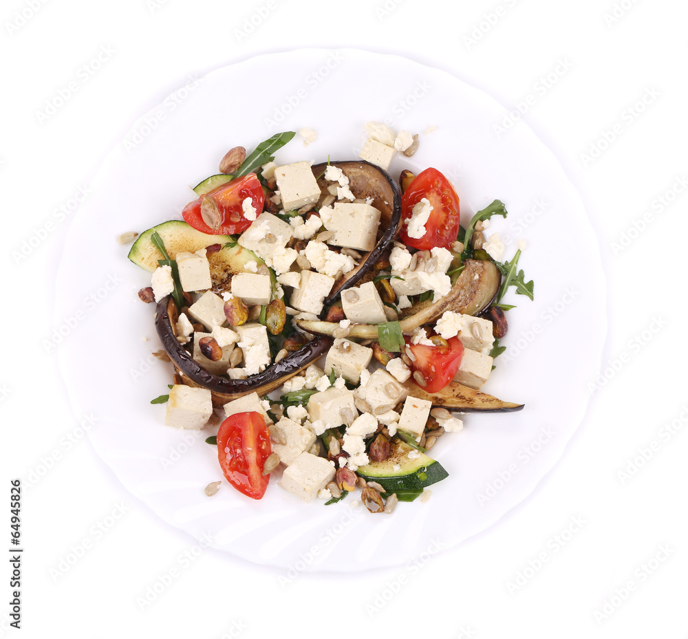Salad with grilled vegetables and tofu.