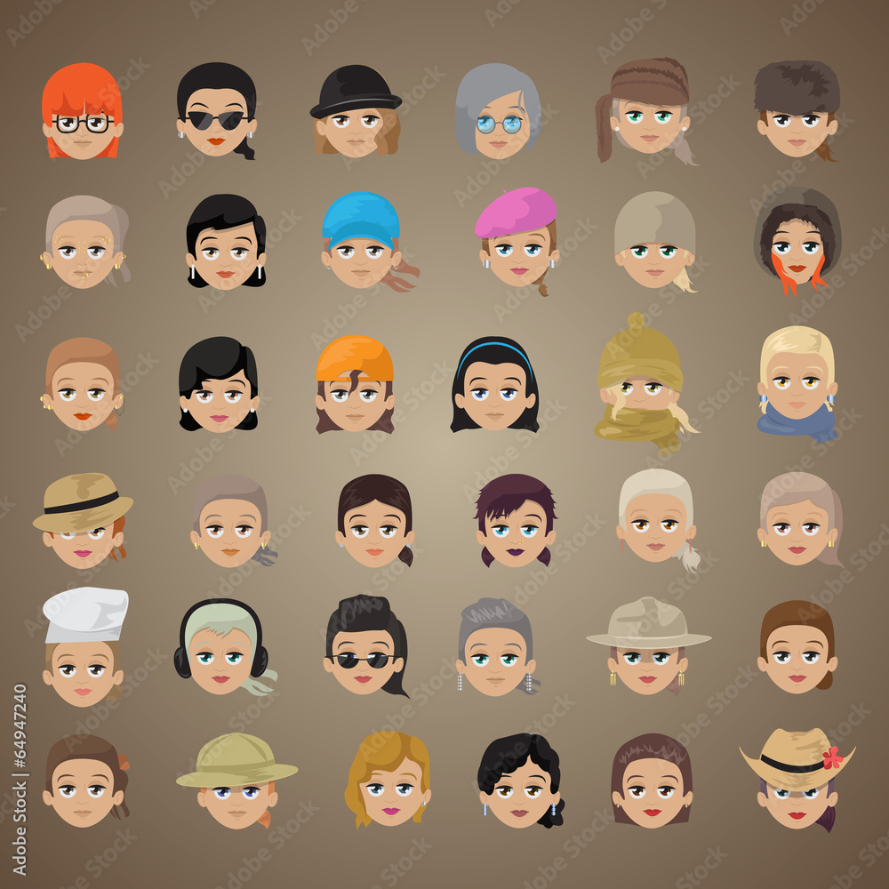 Cartoon Faces Set - Isolated On Brown Background Cartoon Faces Set - Isolated On Brown Background