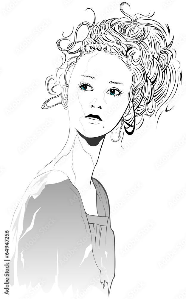 見上げる女性 見上げる女性