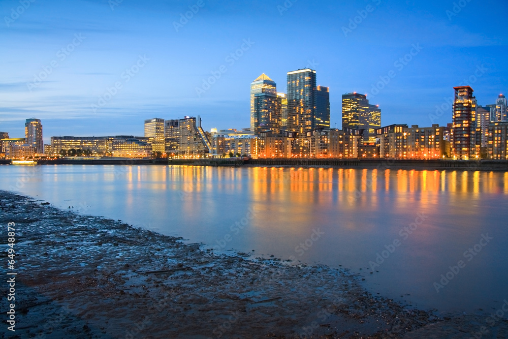 View of the Canary Wharf from Canada Water.