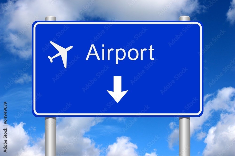 Panel direction airport with summer sky Panel direction airport with summer sky