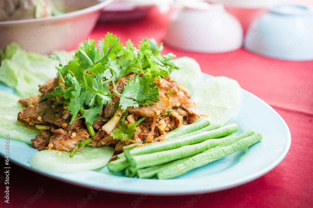 Thai food of roast beef on dish