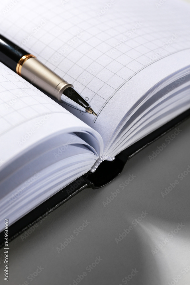 Pen on opened book, close up Pen on opened book, close up