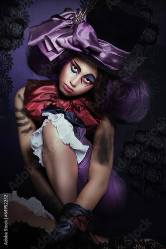 Canvas Print Circus. Jester with Fanciful Makeover in Foolish Hat