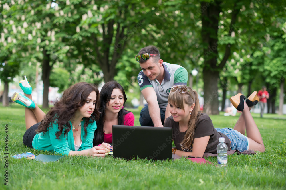 Group of young student using laptop together Group of young student using laptop together