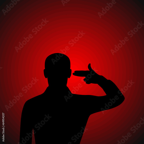 Silhouette of a man put an imaginary gun to his head