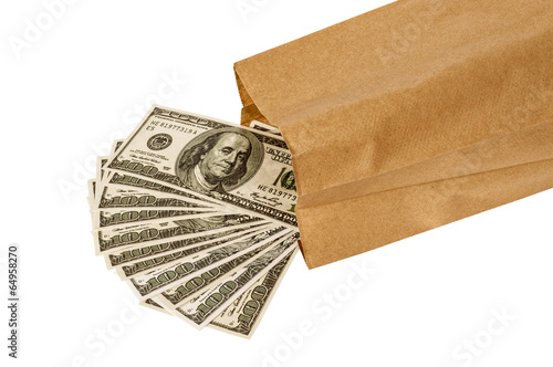 Money Pouring Out Of Brown Paper Lunch Bag