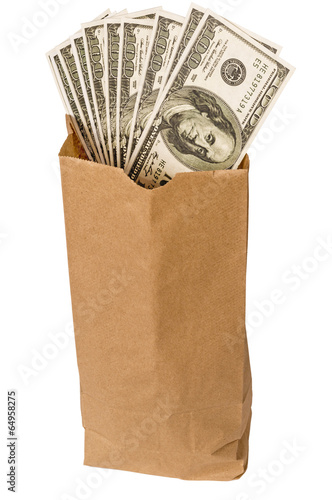 Brown Paper Lunch Bag Full Of Money