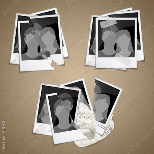 Set of photo frames with silhouettes of men and women