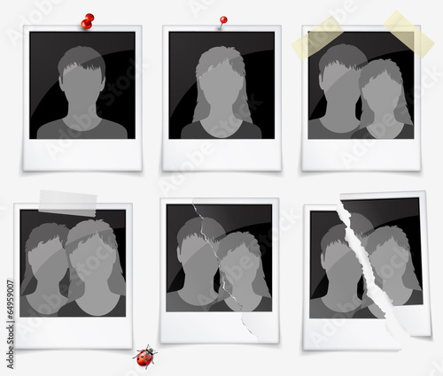 Set of photo frames with silhouettes of men and women