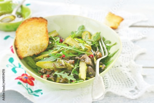 Asparagus , mushroom and ruccola warm salad