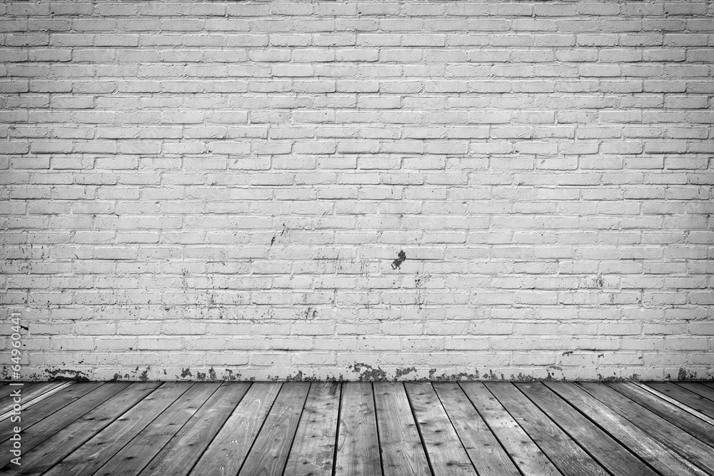 Fototapeta premium Background interior: brick wall and wood floor