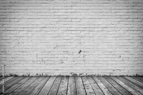 Background interior: brick wall and wood floor
