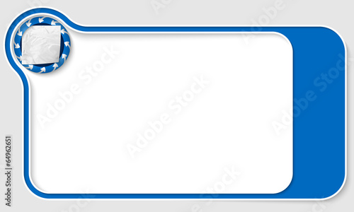 blue  box for text with arrows and crumpled paper
