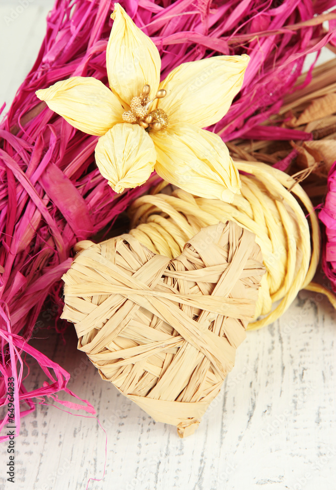 Decorative straw for hand made, flower and heart of straw, Decorative straw for hand made, flower and heart of straw,